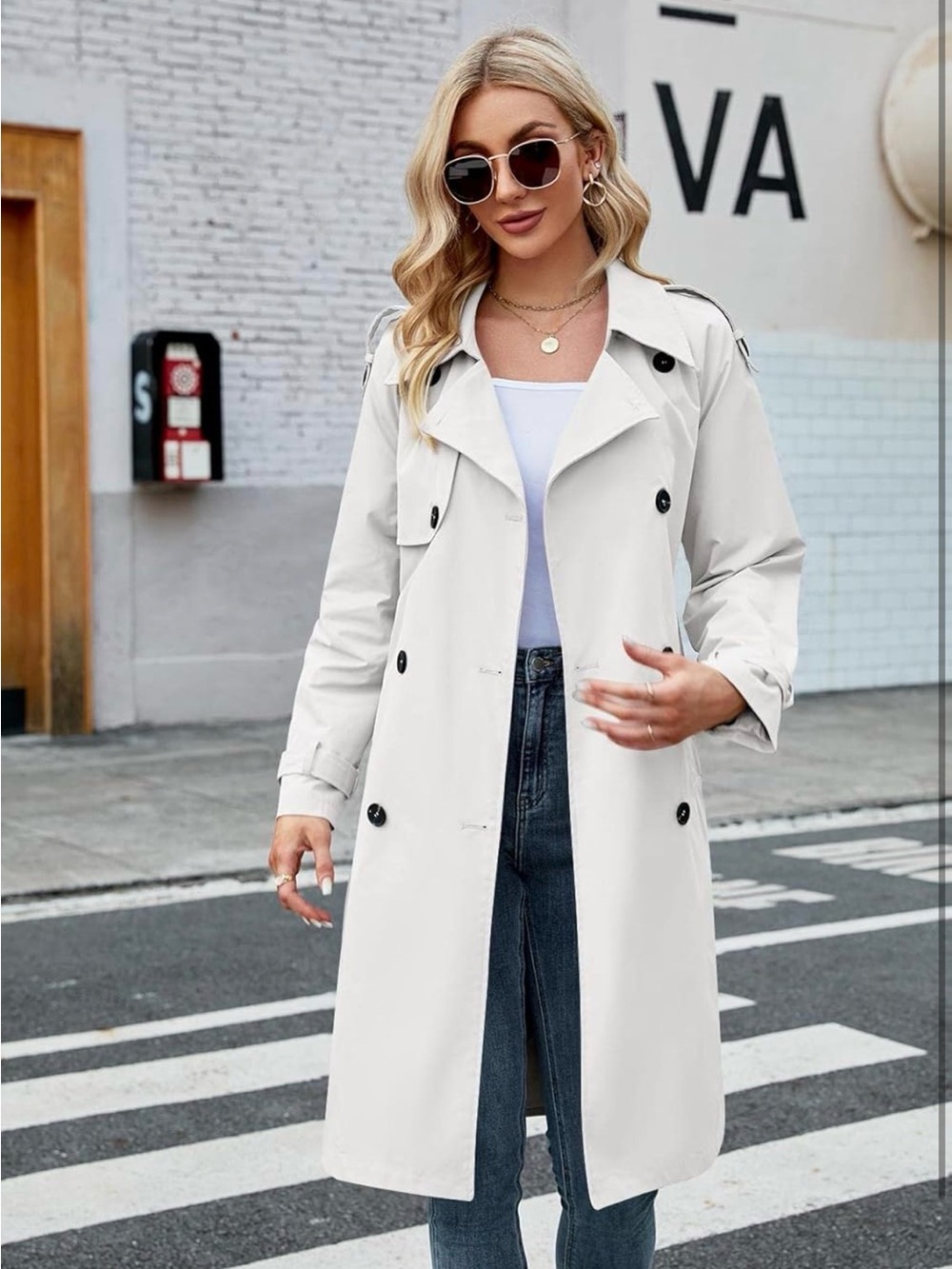 Classic Slim Double-Breasted Trench Coat – Belted White